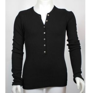 Vince Black Waffle Knit Henley Top Small